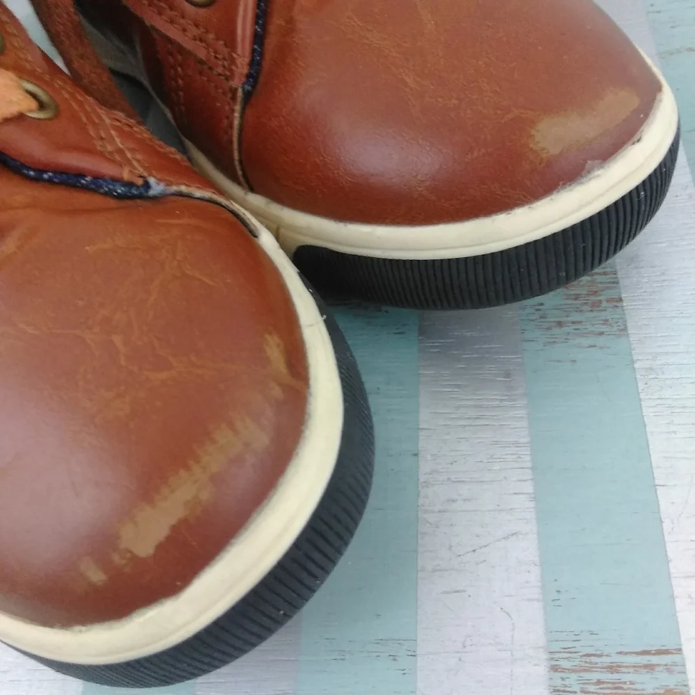 Steve Madden Brown Leather Denim Trim Boots Kids Casual Mountain Outdoor Shoes